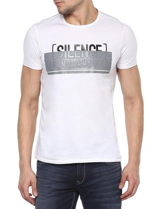 white cotton chest print tshirt - 15000904 - Standard Image - 1