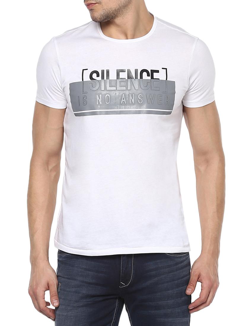 white cotton chest print tshirt - 15000904 - Zoom Image - 1