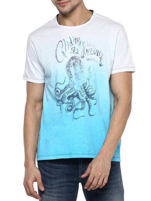 turquoise cotton chest print t-shirt - 15000950 - Standard Image - 1