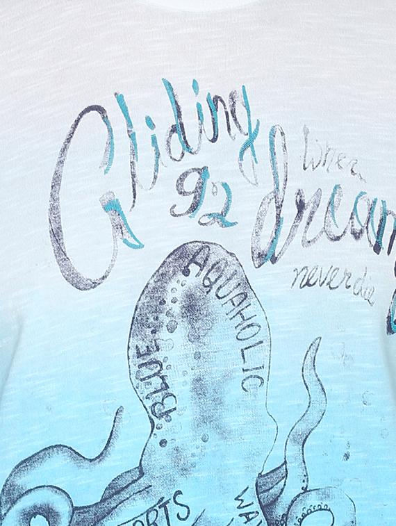 turquoise cotton chest print t-shirt - 15000950 - Zoom Image - 4
