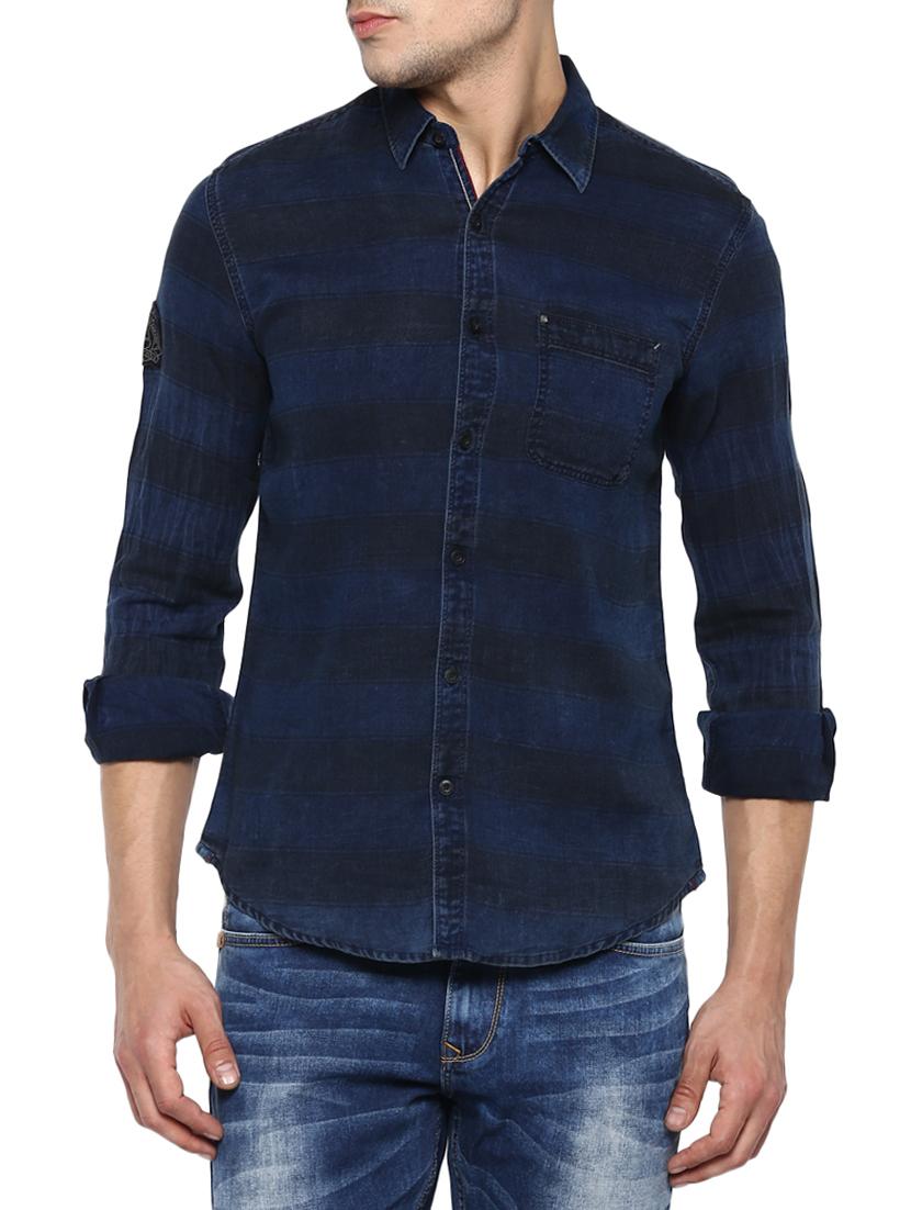 navy blue cotton casual shirt - 15000962 - Zoom Image - 1