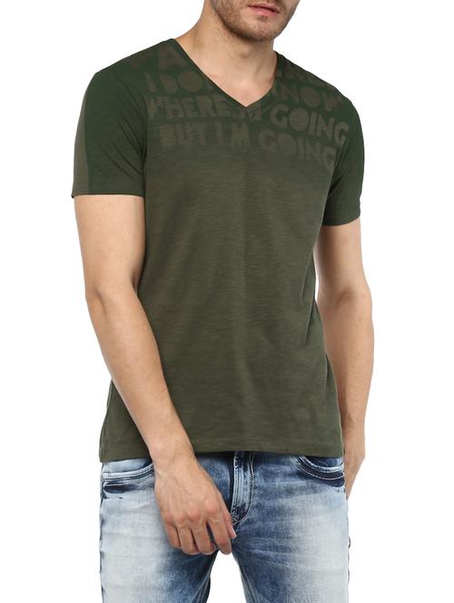 green cotton chest print tshirt - 15000965 - Standard Image - 1