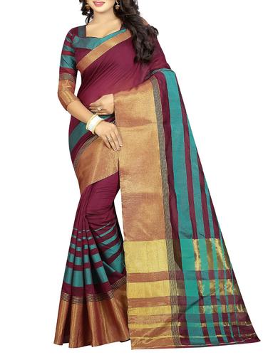 purple cotton silk printed saree with blouse - 15001249 - Very Small Image - 1