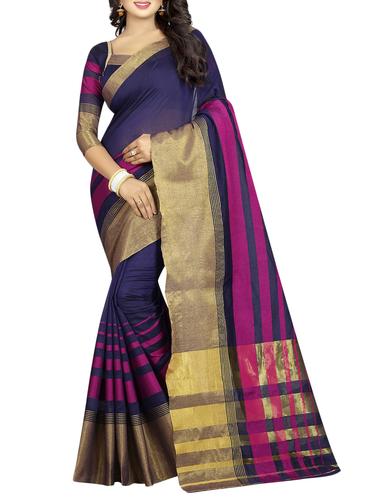 blue cotton silk printed saree with blouse - 15001250 - Very Small Image - 1