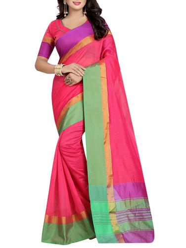 red cotton silk bordered saree with blouse - 15001251 - Very Small Image - 1