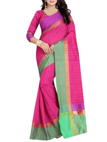 pink cotton silk bordered saree with blouse - 15001256 - Very Small Image - 1