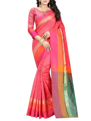 pink cotton silk bordered saree with blouse - 15001259 - Very Small Image - 1