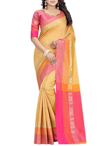 yellow cotton silk bordered saree with blouse - 15001263 - Very Small Image - 1