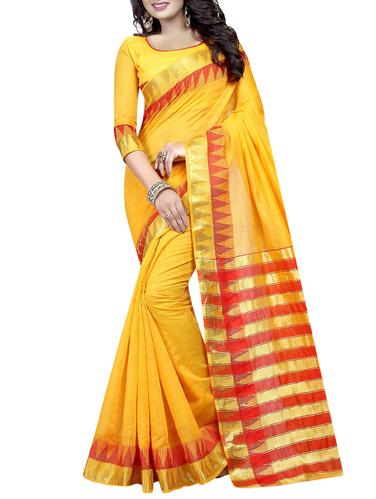 yellow cotton silk bordered saree with blouse - 15001267 - Very Small Image - 1