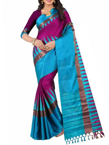 pink cotton silk woven saree with blouse - 15001268 - Very Small Image - 1