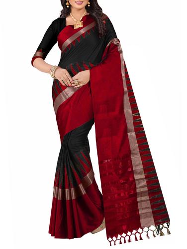 black cotton silk woven saree with blouse - 15001272 - Very Small Image - 1