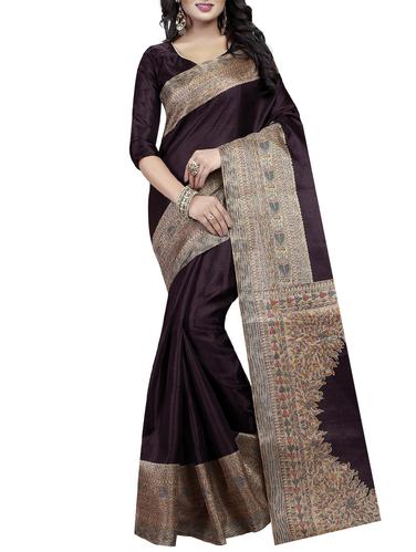black cotton silk printed saree with blouse - 15001282 - Very Small Image - 1