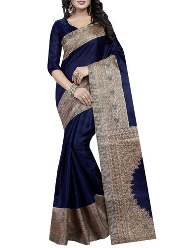 blue cotton silk printed saree with blouse - 15001285 - Very Small Image - 1