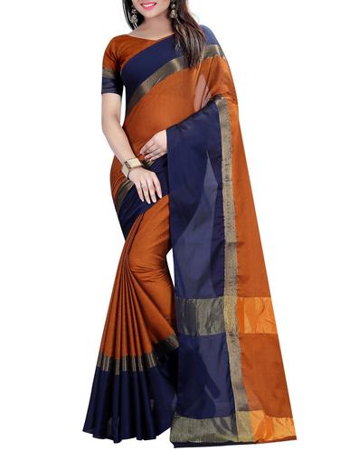 orange cotton silk bordered saree with blouse - 15001296 - Very Small Image - 1