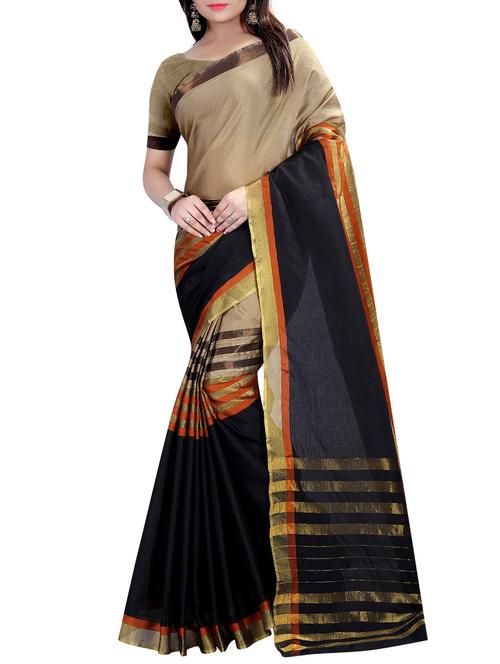 beige cotton silk woven saree with blouse - 15001298 - Very Small Image - 1
