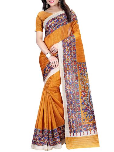 yellow cotton silk printed saree with blouse - 15001299 - Very Small Image - 1