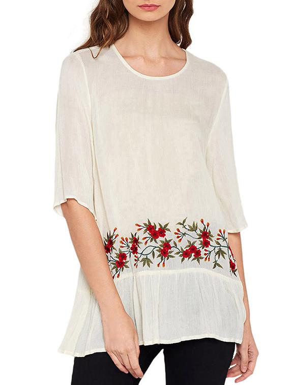 white viscose solid embroidered tunic - 15001397 - Zoom Image - 1