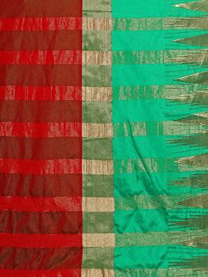 red cotton blend bordered saree with blouse - 15001548 - Standard Image - 4