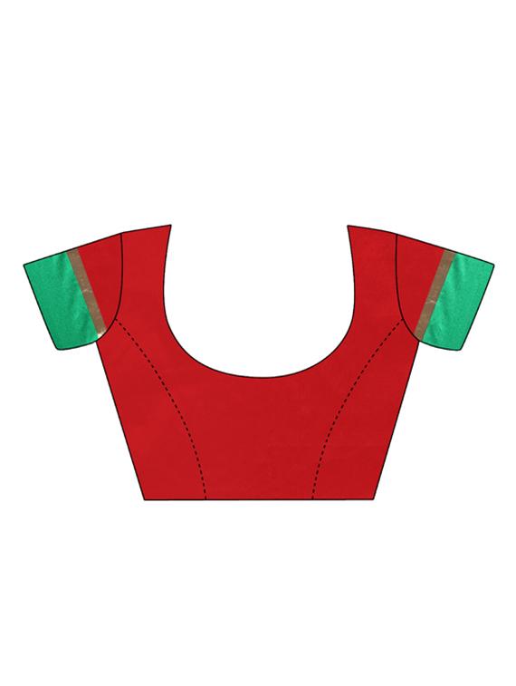 red cotton blend bordered saree with blouse - 15001548 - Zoom Image - 3