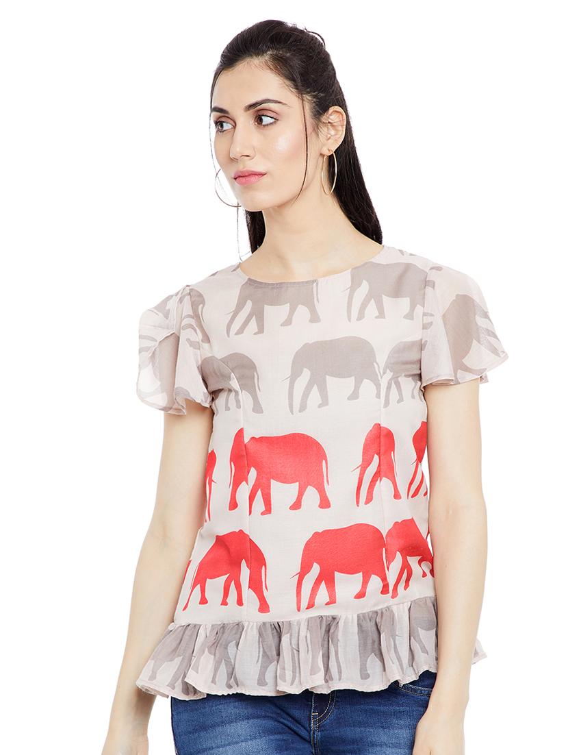 FAMOUS BY PAYAL KAPOOR red cotton printed top - 15001757 - Zoom Image - 1
