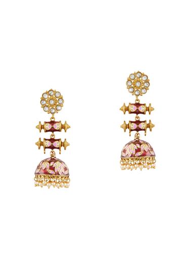 gold metal meenakari earrings - 15002232 - Very Small Image - 1