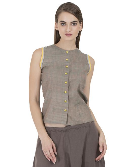 grass by gitika goyal grey cotton top - 15002465 - Standard Image - 1