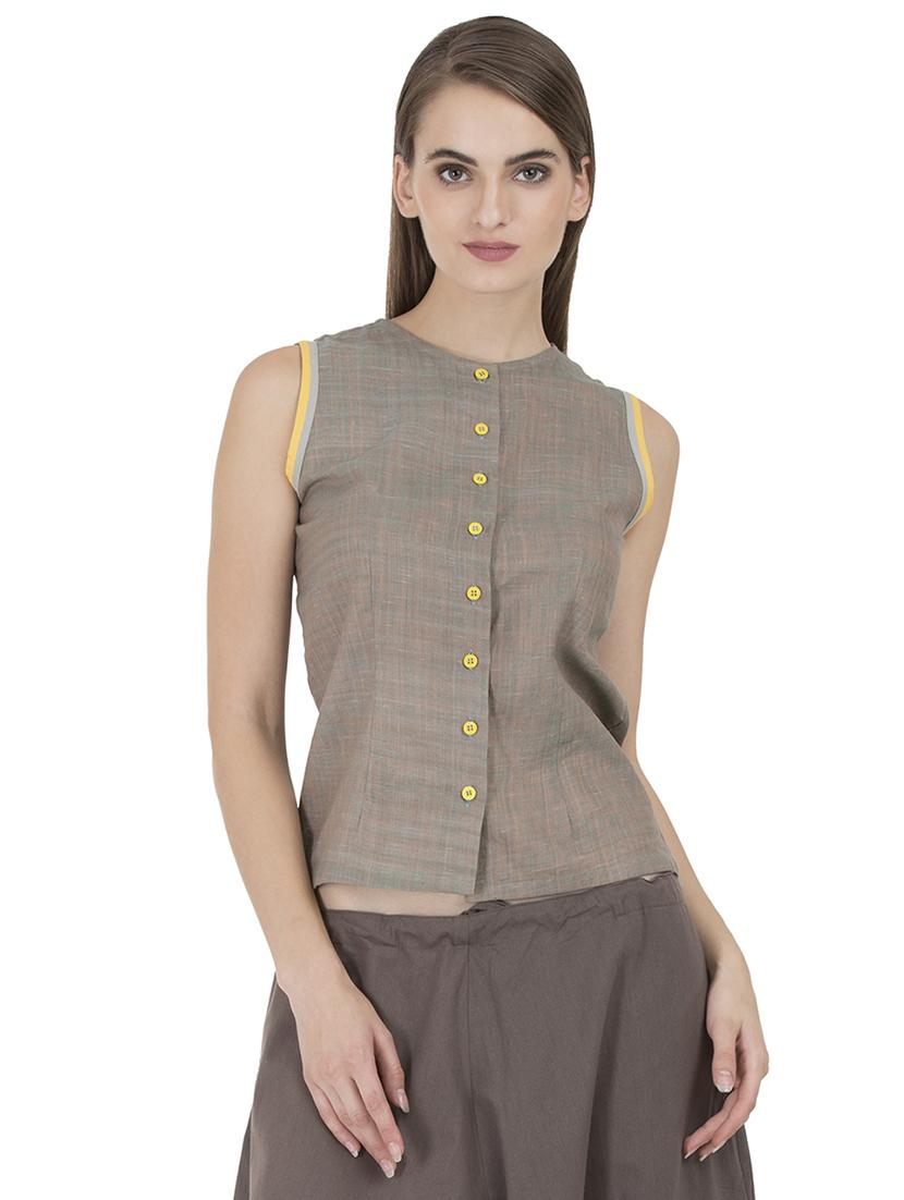 grass by gitika goyal grey cotton top - 15002465 - Zoom Image - 1