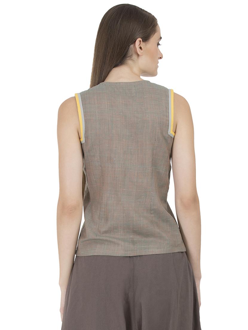 grass by gitika goyal grey cotton top - 15002465 - Zoom Image - 3