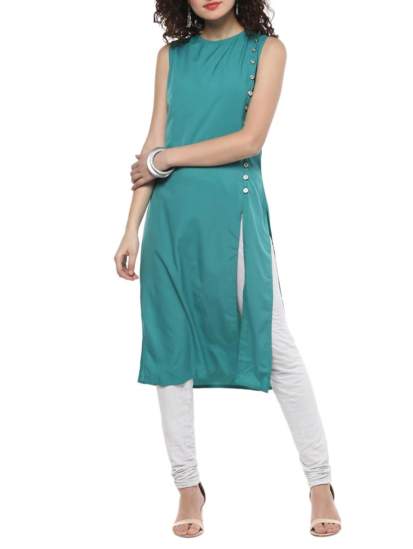 side slit solid kurta - 15002485 - Zoom Image - 1