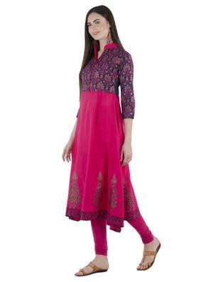 pink cotton flared kurta - 15002669 - Standard Image - 2