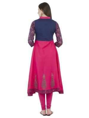 pink cotton flared kurta - 15002669 - Standard Image - 3