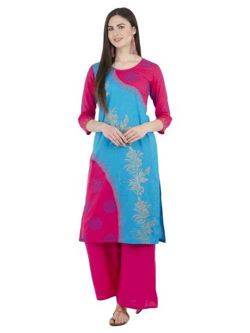 sky blue cotton straight kurta - 15002673 - Standard Image - 1