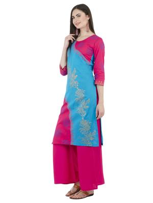 sky blue cotton straight kurta - 15002673 - Standard Image - 2