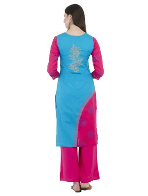 sky blue cotton straight kurta - 15002673 - Standard Image - 3