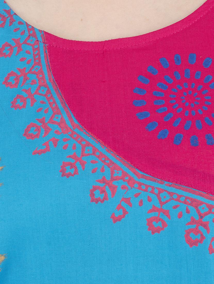 sky blue cotton straight kurta - 15002673 - Zoom Image - 4