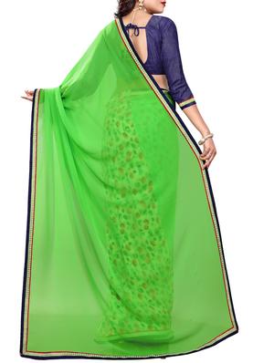 green georgette half & half saree with blouse - 15003926 - Standard Image - 2