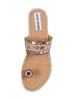 gold one toe kolhapuri - 15004023 - Standard Image - 4
