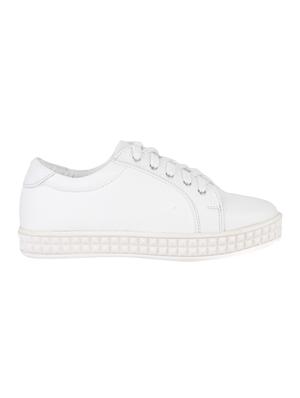 white faux leather laceup sneakers - 15004134 - Standard Image - 2