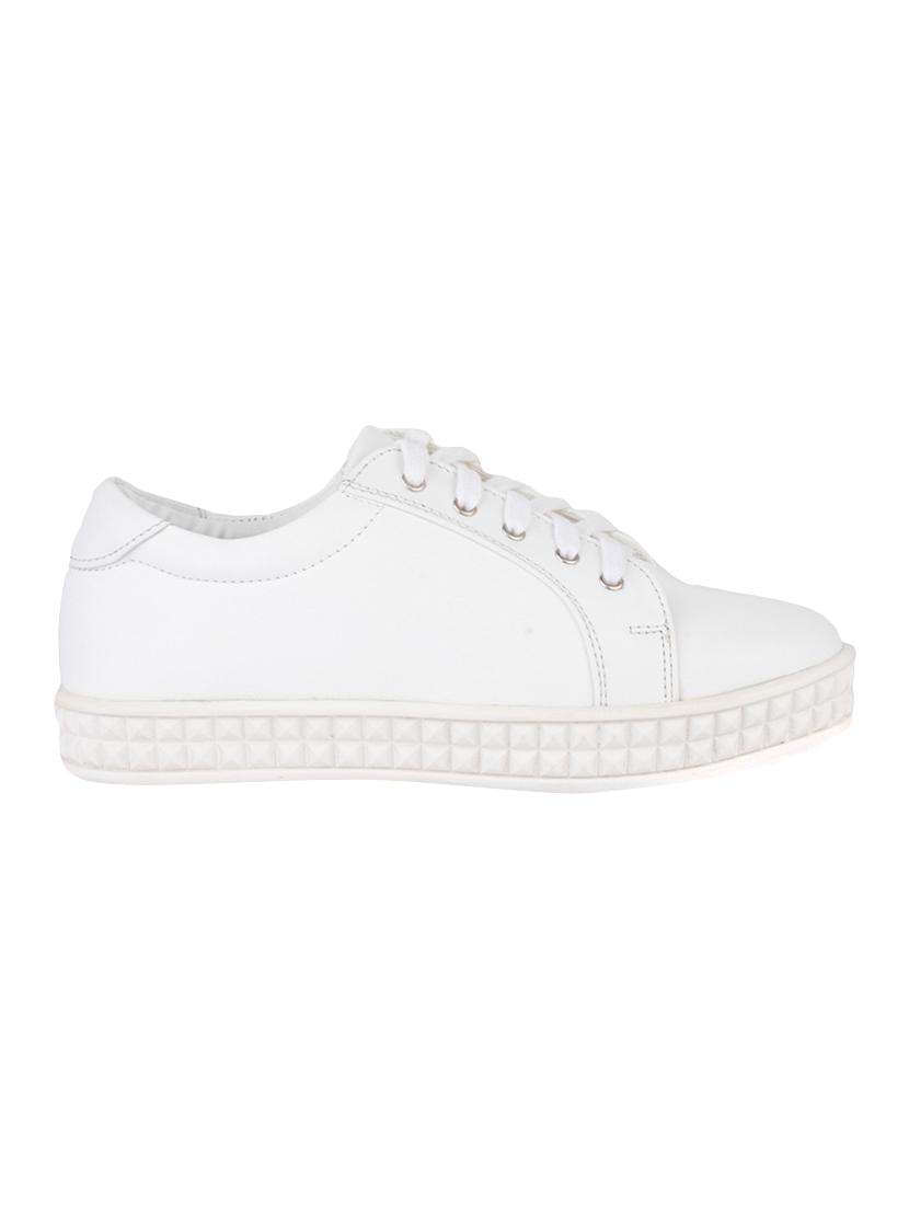 white faux leather laceup sneakers - 15004134 - Zoom Image - 2