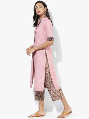 indian dobby pink khadi straight kurta - 15004496 - Standard Image - 2