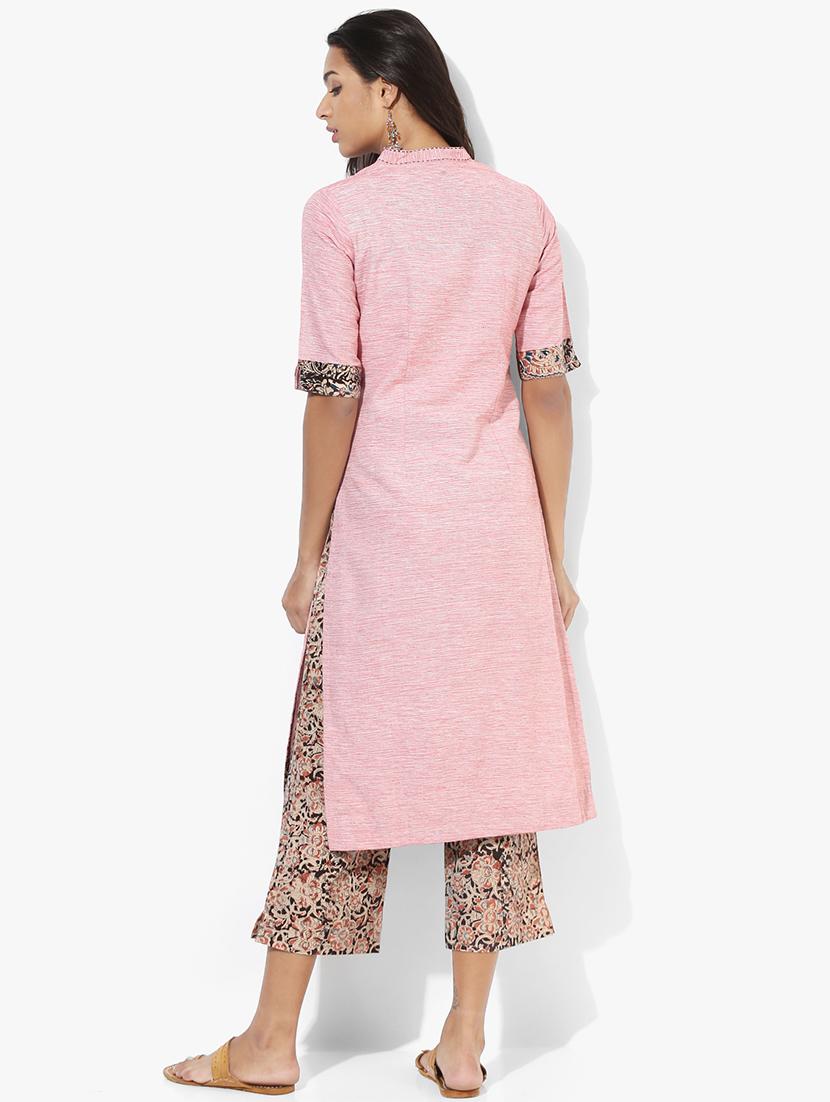 indian dobby pink khadi straight kurta - 15004496 - Zoom Image - 3