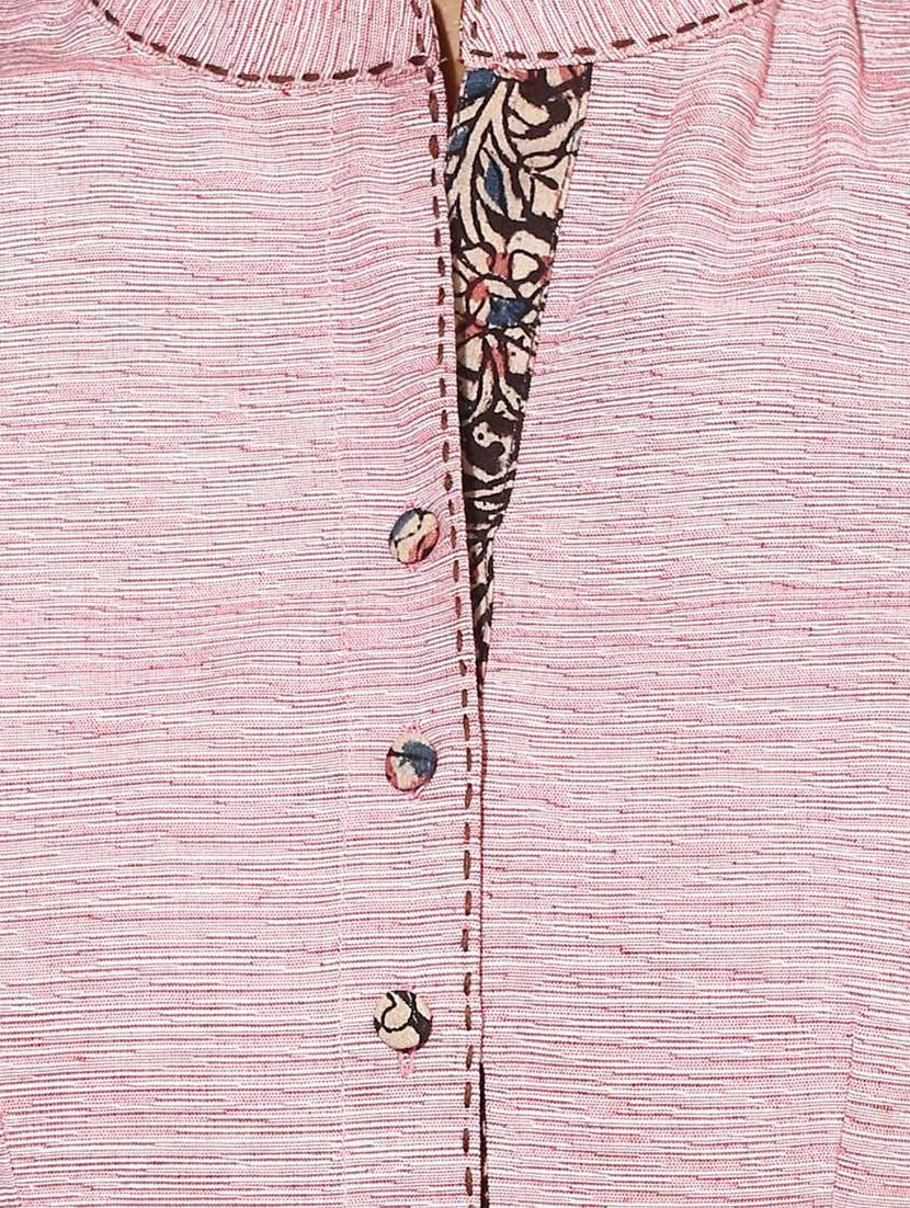 indian dobby pink khadi straight kurta - 15004496 - Zoom Image - 4