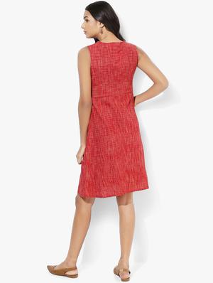 indian dobby red khadi cotton a-line dress - 15004502 - Standard Image - 3