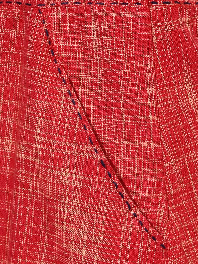 indian dobby red khadi cotton a-line dress - 15004502 - Zoom Image - 5