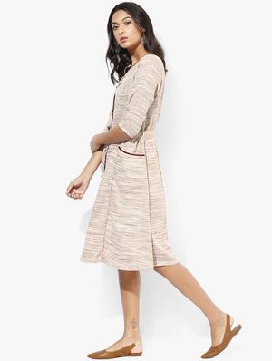 indian dobby beige khadi cotton belted dress - 15004505 - Standard Image - 2