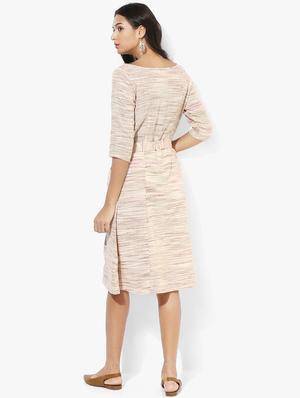 indian dobby beige khadi cotton belted dress - 15004505 - Standard Image - 3