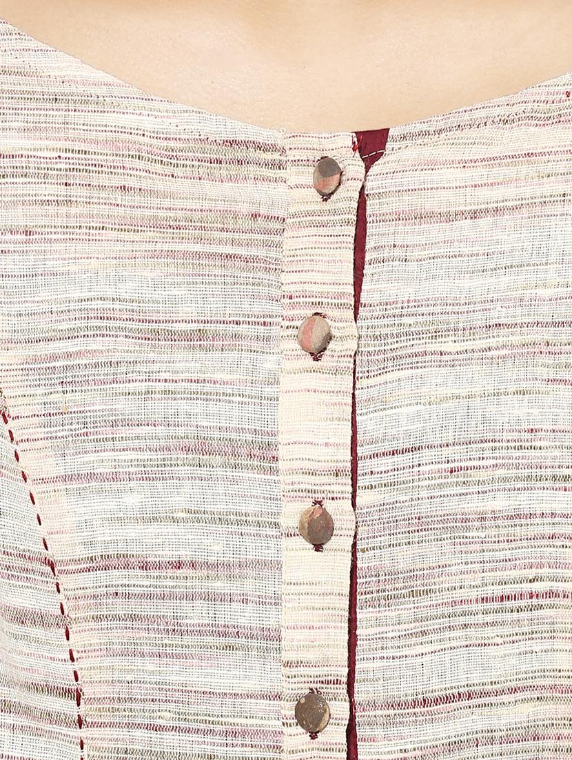 indian dobby beige khadi cotton belted dress - 15004505 - Zoom Image - 4