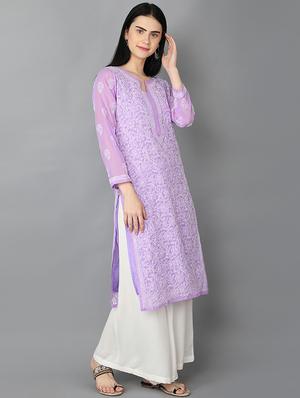 ada purple georgette straight kurta - 15004520 - Standard Image - 3
