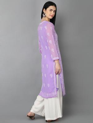 ada purple georgette straight kurta - 15004520 - Standard Image - 4