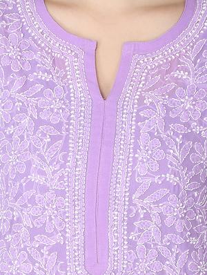 ada purple georgette straight kurta - 15004520 - Standard Image - 5